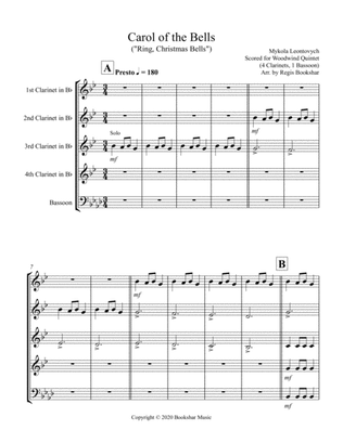 Carol of the Bells (F min) (Woodwind Quintet - 4 Clar, 1 Bassoon)
