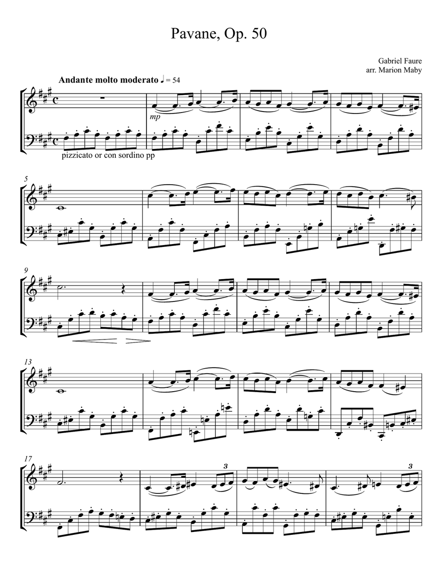 Faure Pavane for Violin & Cello Duet String Duet scores gallery preview page 1