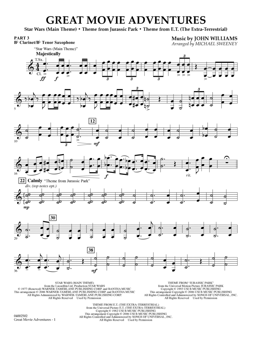 Great Movie Adventures - Pt.3 - Bb Clarinet/Tenor Sax