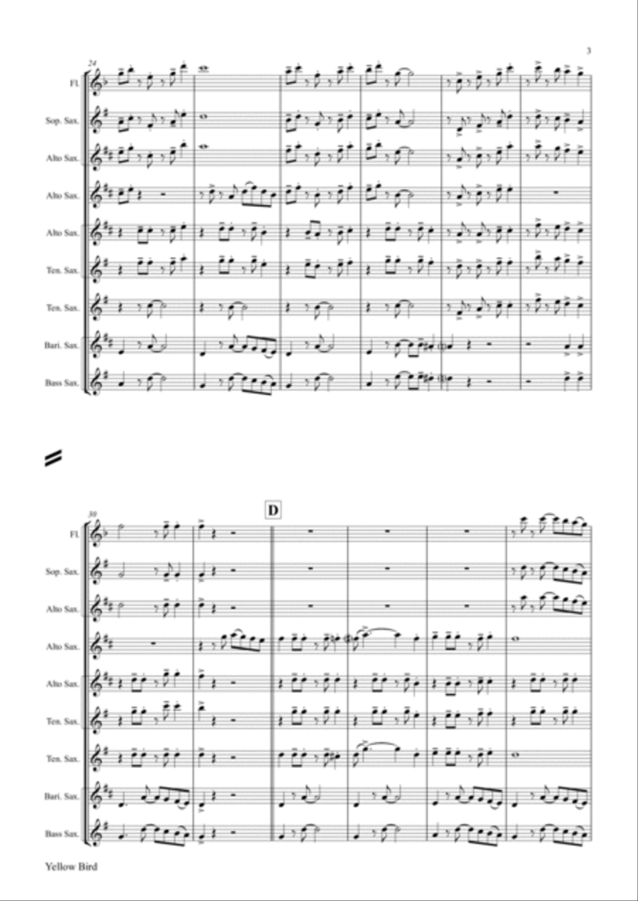 Yellow Bird - Haitian Folk Song - Calypso - Saxophone Quintet Saxophone Quintet scores gallery preview page 3