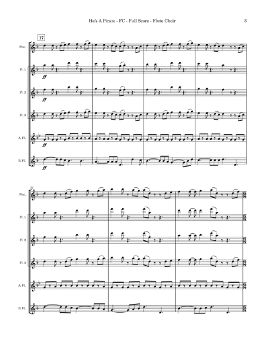 He's A Pirate Flute Choir scores gallery preview page 3