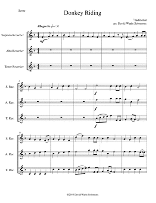 Book cover for Donkey riding for recorder trio (soprano, alto, tenor)