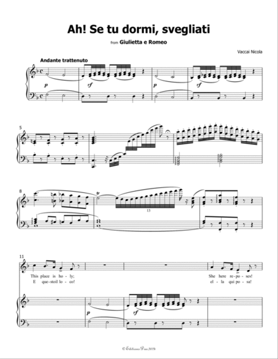 Ah! Se tu dormi,svegliati, by Vaccai Nicola, in F Major Voice scores gallery preview page 3