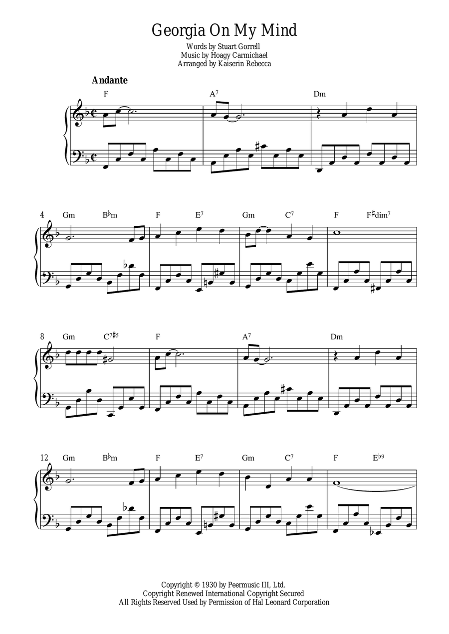 Georgia On My Mind Georgia On My Mind Piano Solo scores gallery preview page 1
