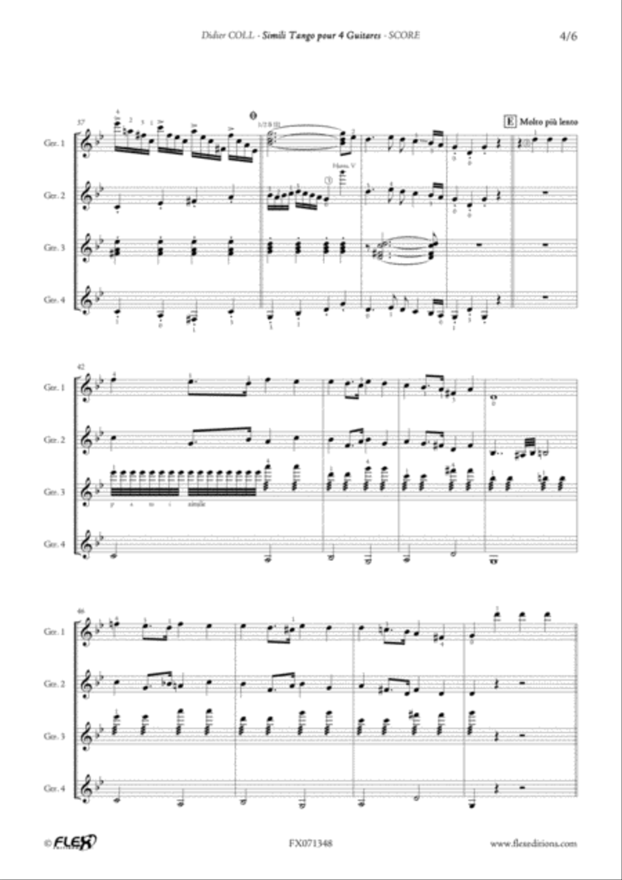 Simili Tango for 4 Guitars Guitar Ensemble scores gallery preview page 4