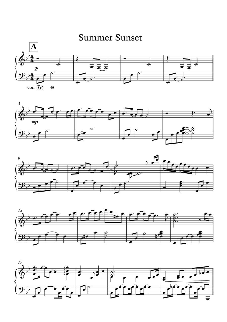 Summer sunset Piano Solo scores gallery preview page 1