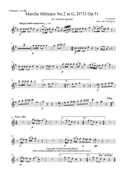 Schubert: Marche Militaire No.2 in G, D733 Op.51 - clarinet quartet image number null