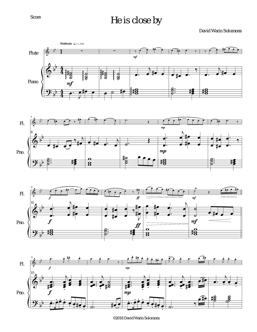 He is close by for flute and piano Flute Solo scores gallery preview page 1