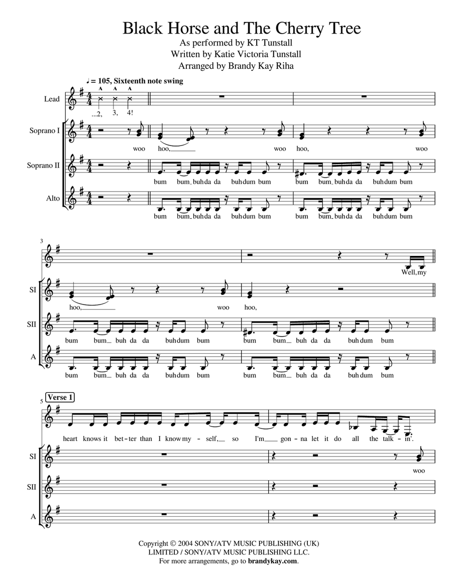 Black Horse And The Cherry Tree SSA scores gallery preview page 2