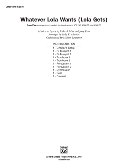 Whatever Lola Wants (Lola Gets) (from the musical Damn Yankees): Score