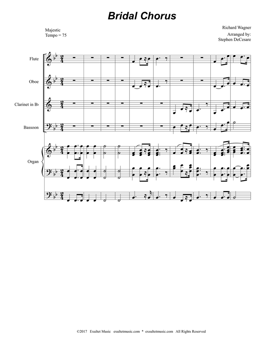 Bridal Chorus (for Woodwind Quartet - Organ Accompaniment) Woodwind Quartet scores gallery preview page 2
