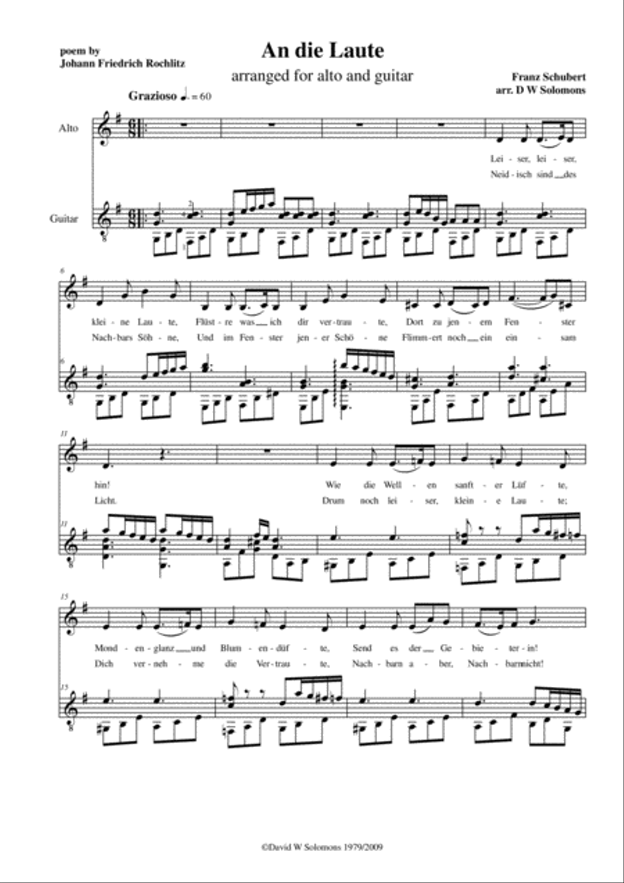 Schubert Songs arranged for low voice and classical guitar Acoustic Guitar scores gallery preview page 2