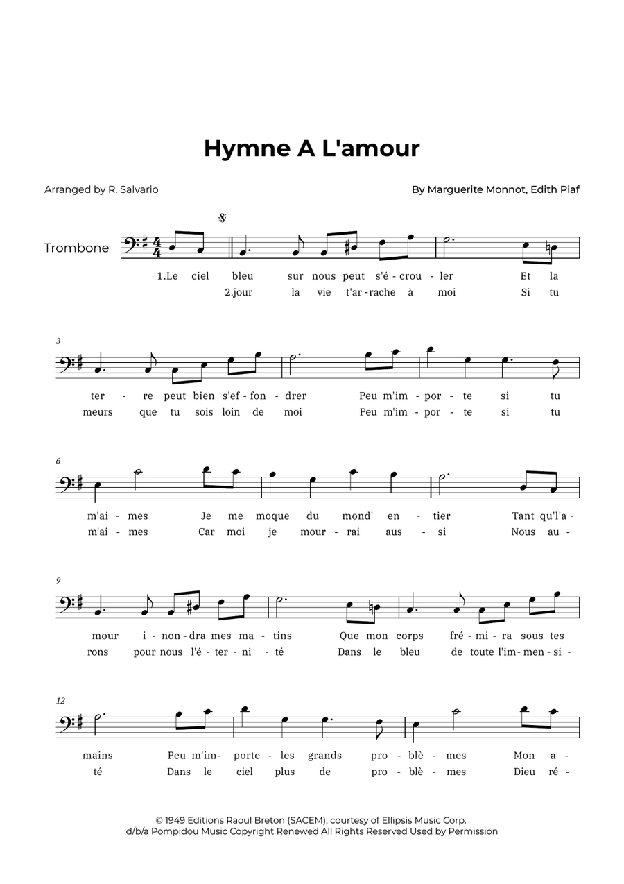 Hymne A L'amour Hymne A L'amour Piano scores gallery preview page 1
