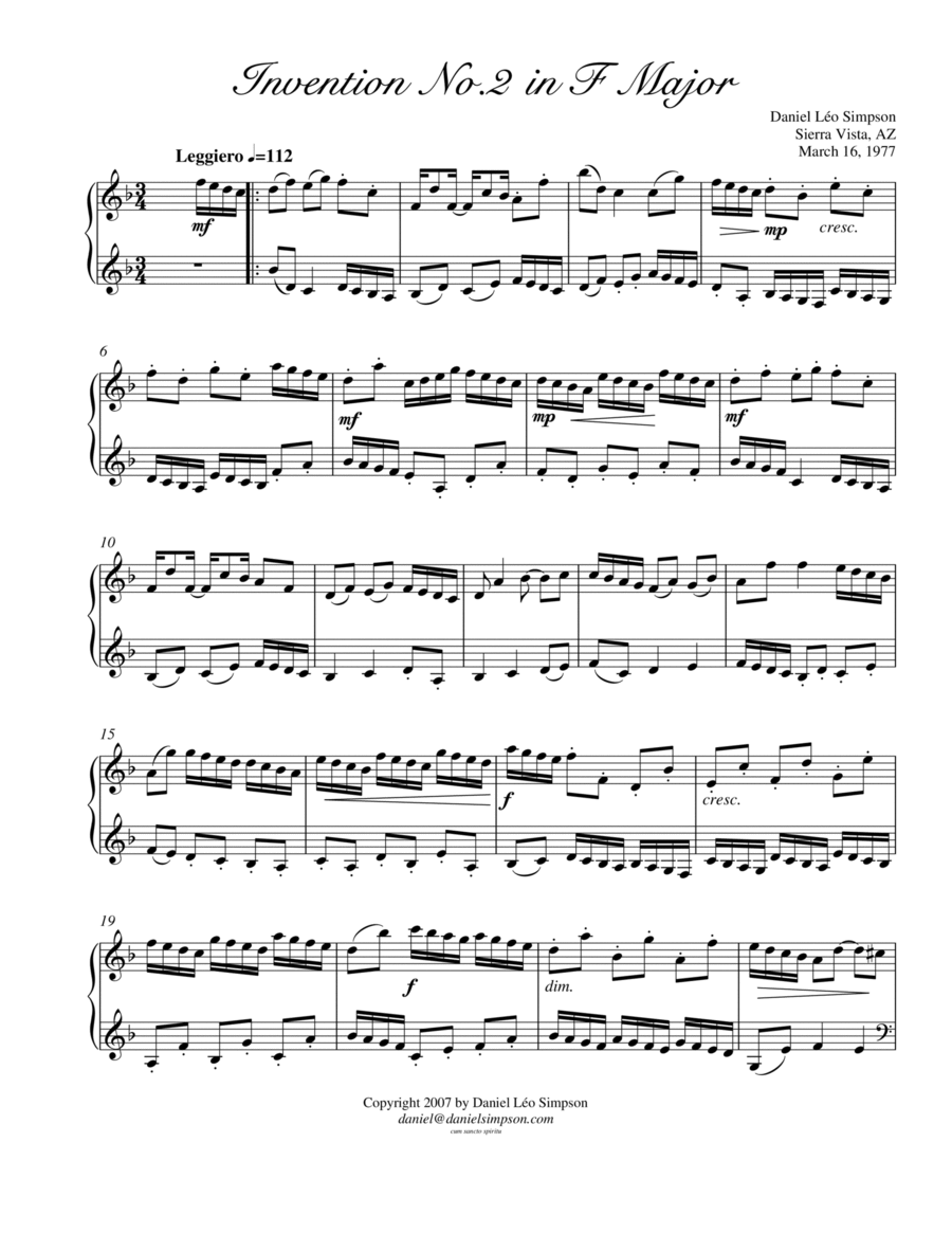 Invention No.2 in F major Piano Solo scores gallery preview page 1