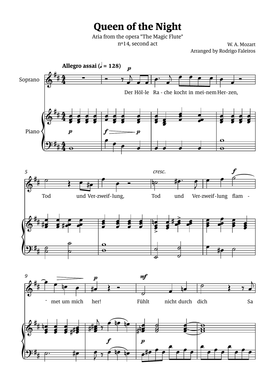 Queen of the Night (aria) - for SOPRANO in B minor Chamber Music scores gallery preview page 1