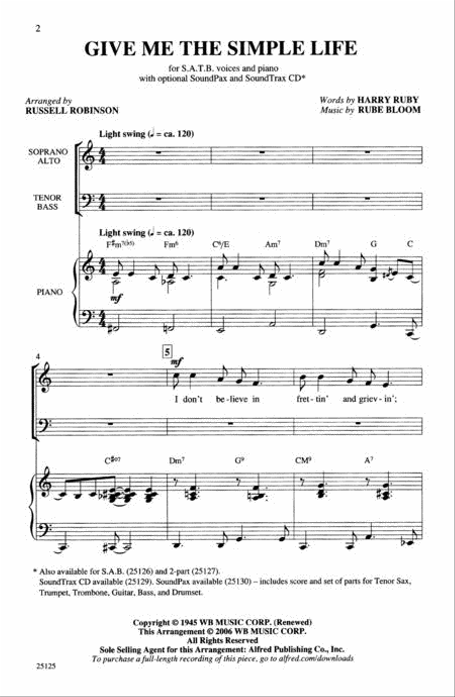 Give Me the Simple Life 4-Part scores gallery preview page 2