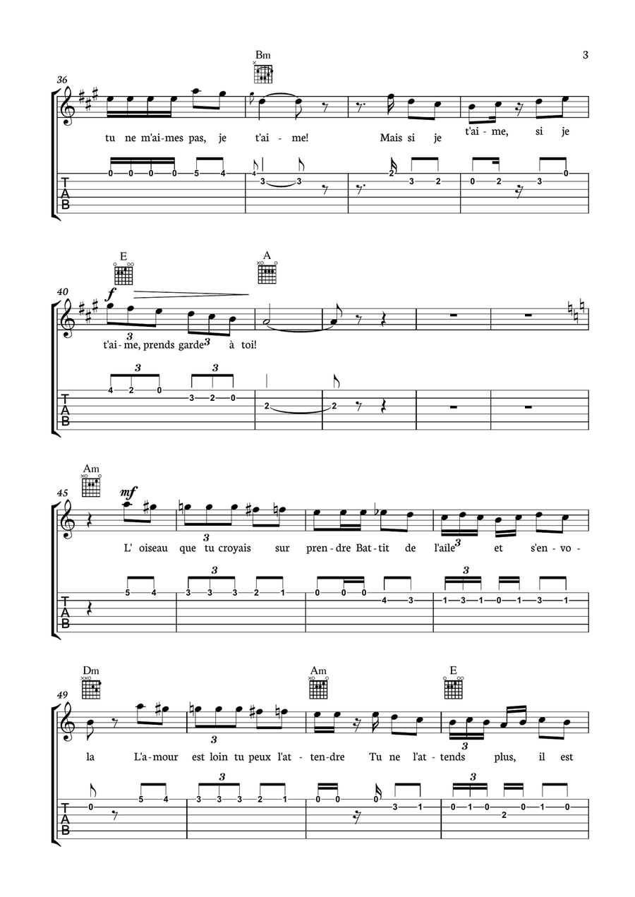 Habanera from Carmen for Classical Guitar with tab and chords Acoustic Guitar scores gallery preview page 3
