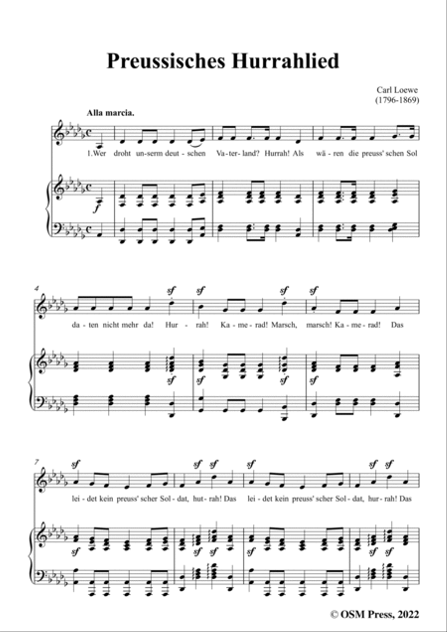 Loewe-Preussisches Hurrahlied,in D flat Major,for Voice and Piano Voice Solo scores gallery preview page 3