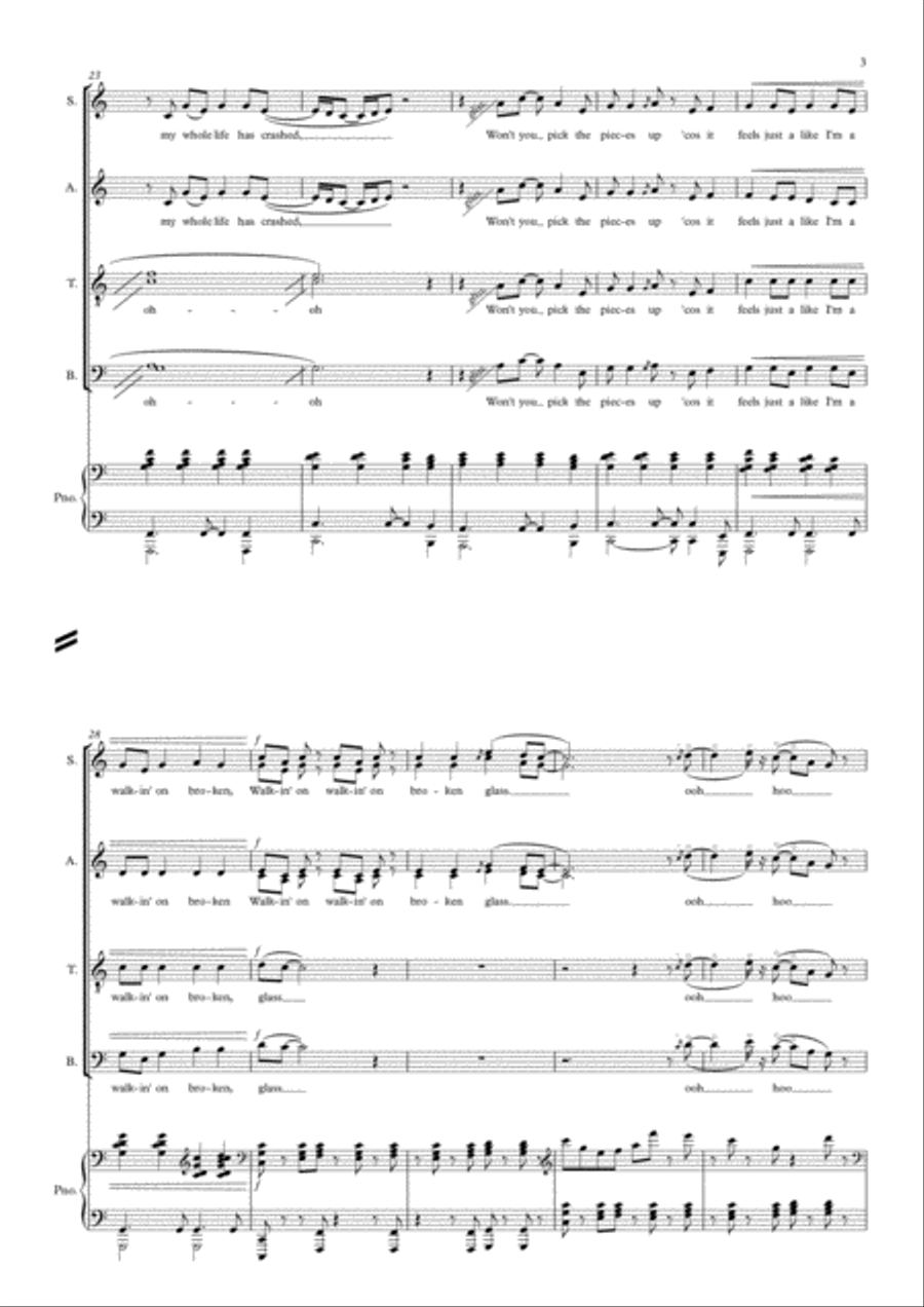 Walking On Broken Glass 4-Part scores gallery preview page 3