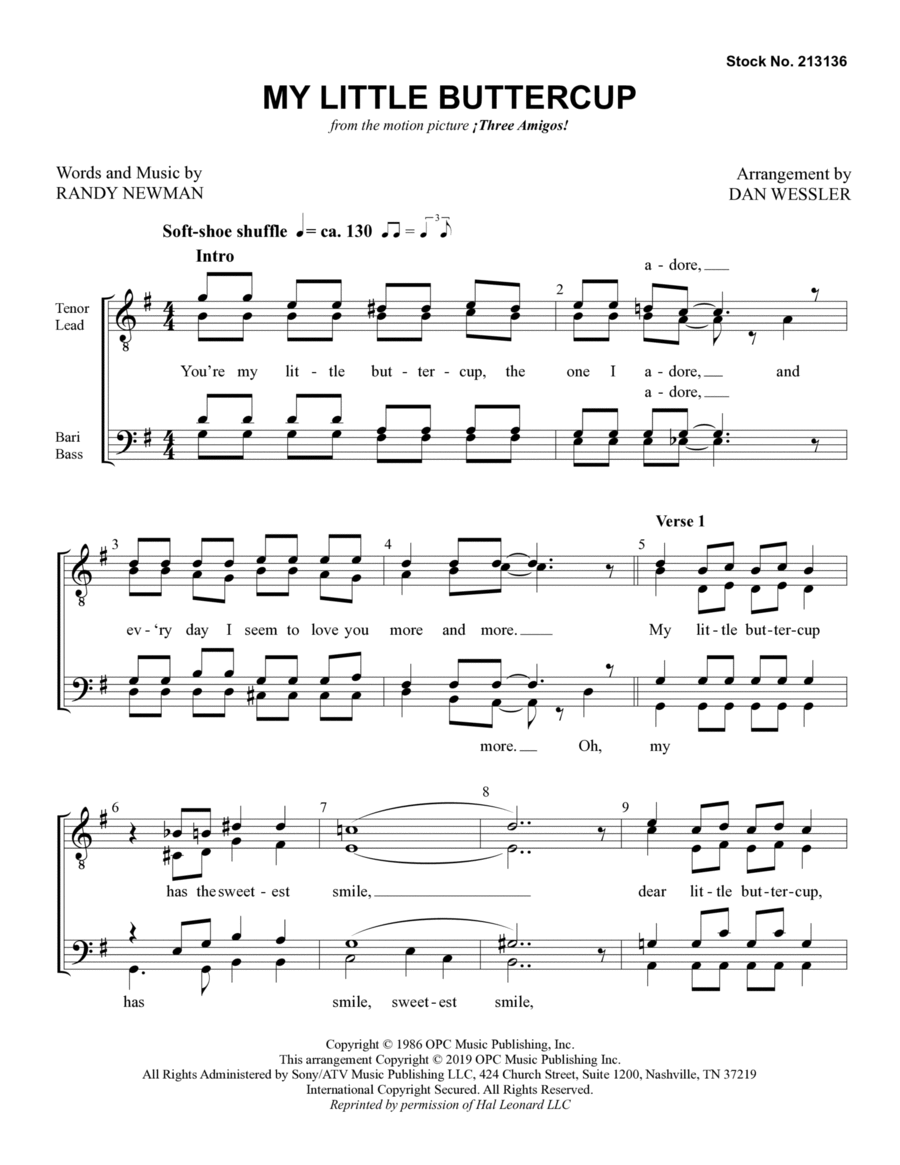 My Little Buttercup (arr. Dan Wessler) TTBB scores gallery preview page 1