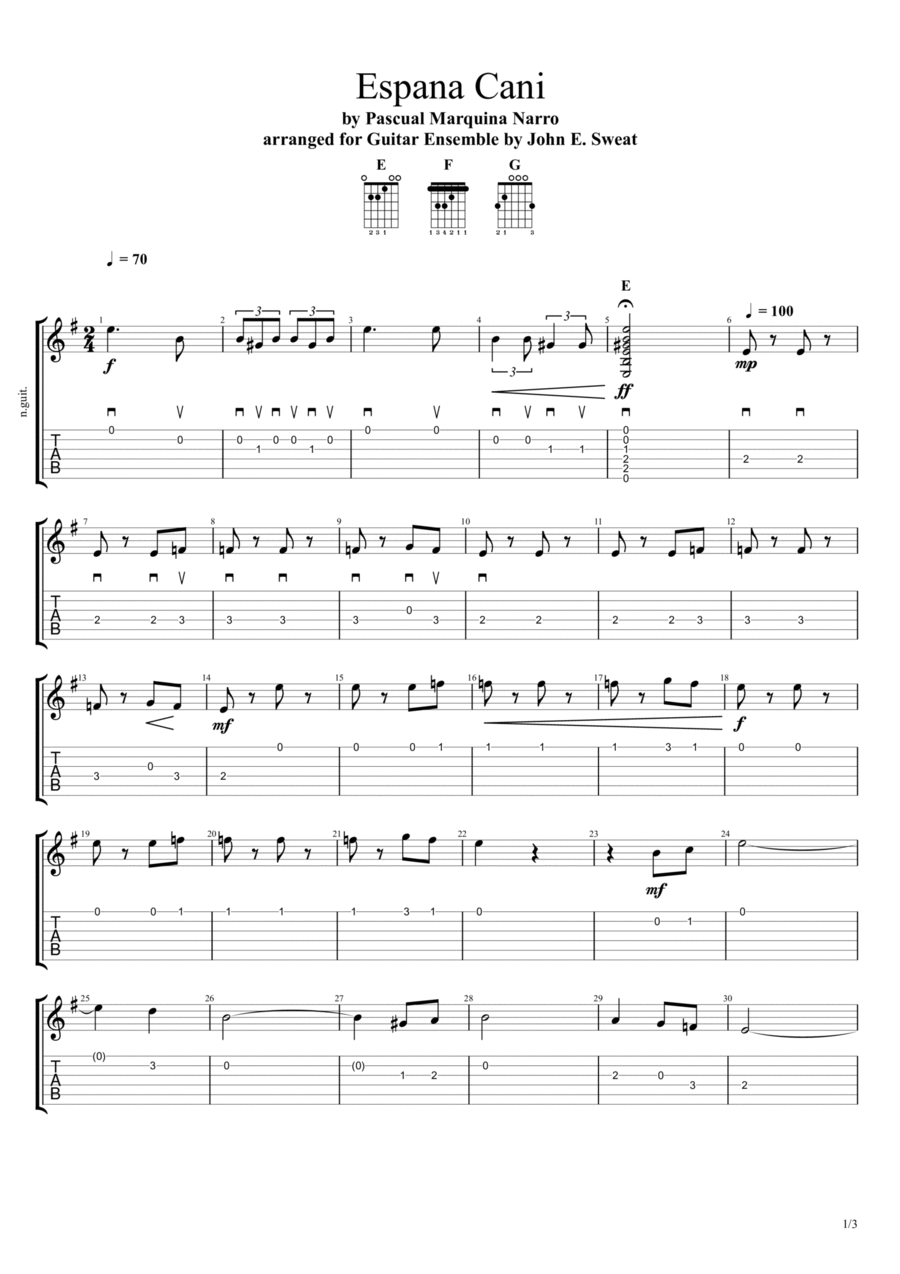 Espana Cani - Guitar I Guitar Ensemble scores gallery preview page 1