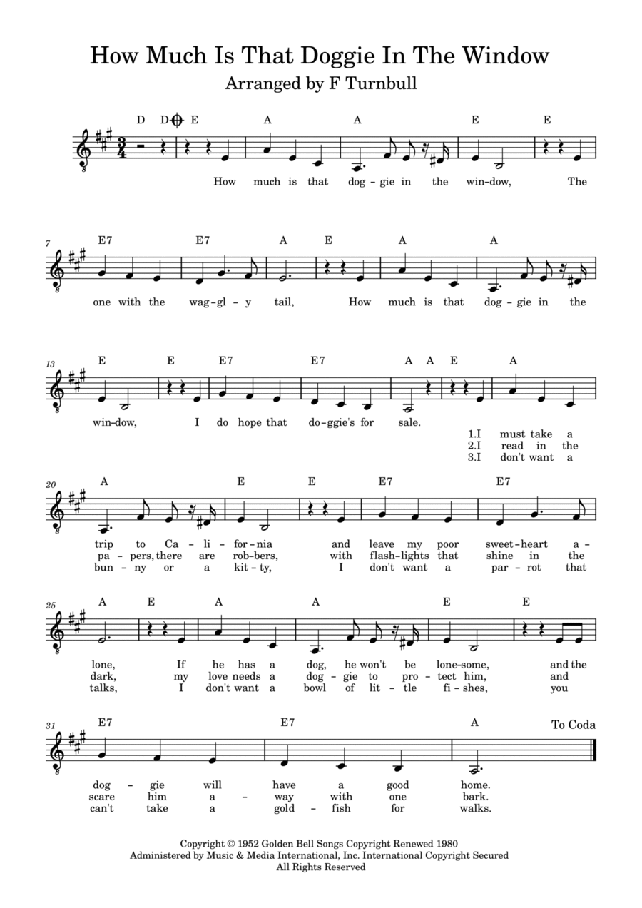 How Much Is That Doggie In The Window Piano, Vocal, Guitar scores gallery preview page 1