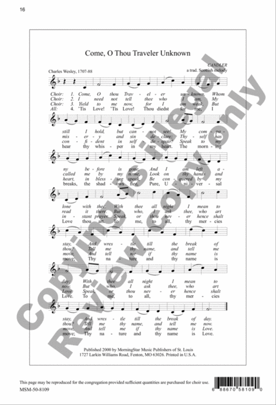 Come, O Thou Traveler Unknown 4-Part scores gallery preview page 16