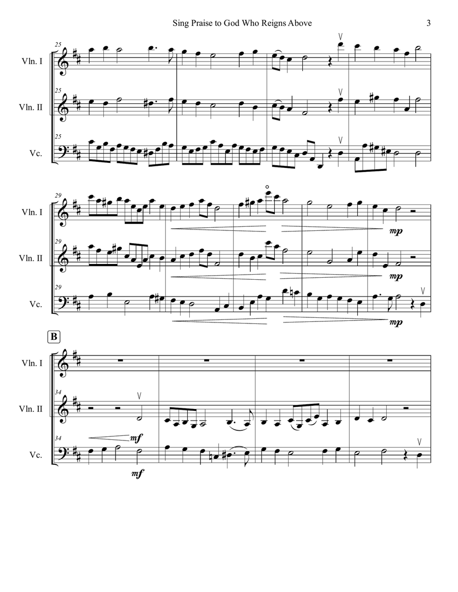 Sing Praise to God Who Reigns Above String Trio scores gallery preview page 3