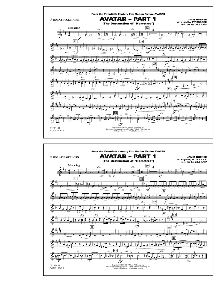 Avatar: Part 1 - Bb Horn/Flugelhorn Marching Band scores gallery preview page 1