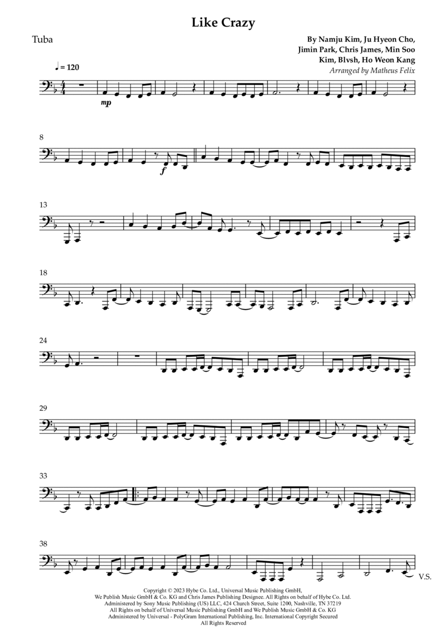 Like Crazy (English Version) Tuba scores gallery preview page 1