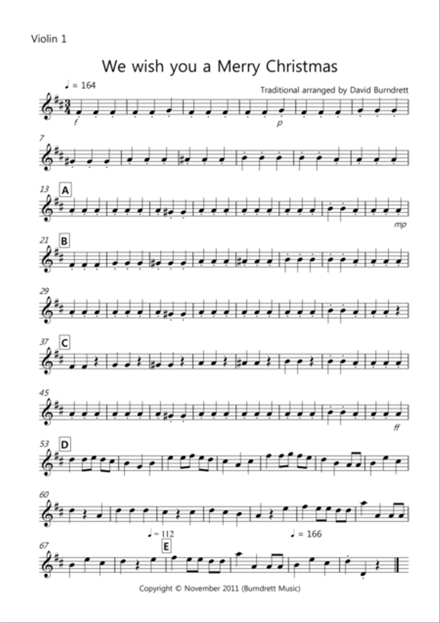 We wish you a Merry Christmas for Violin Quartet Violin Solo scores gallery preview page 3
