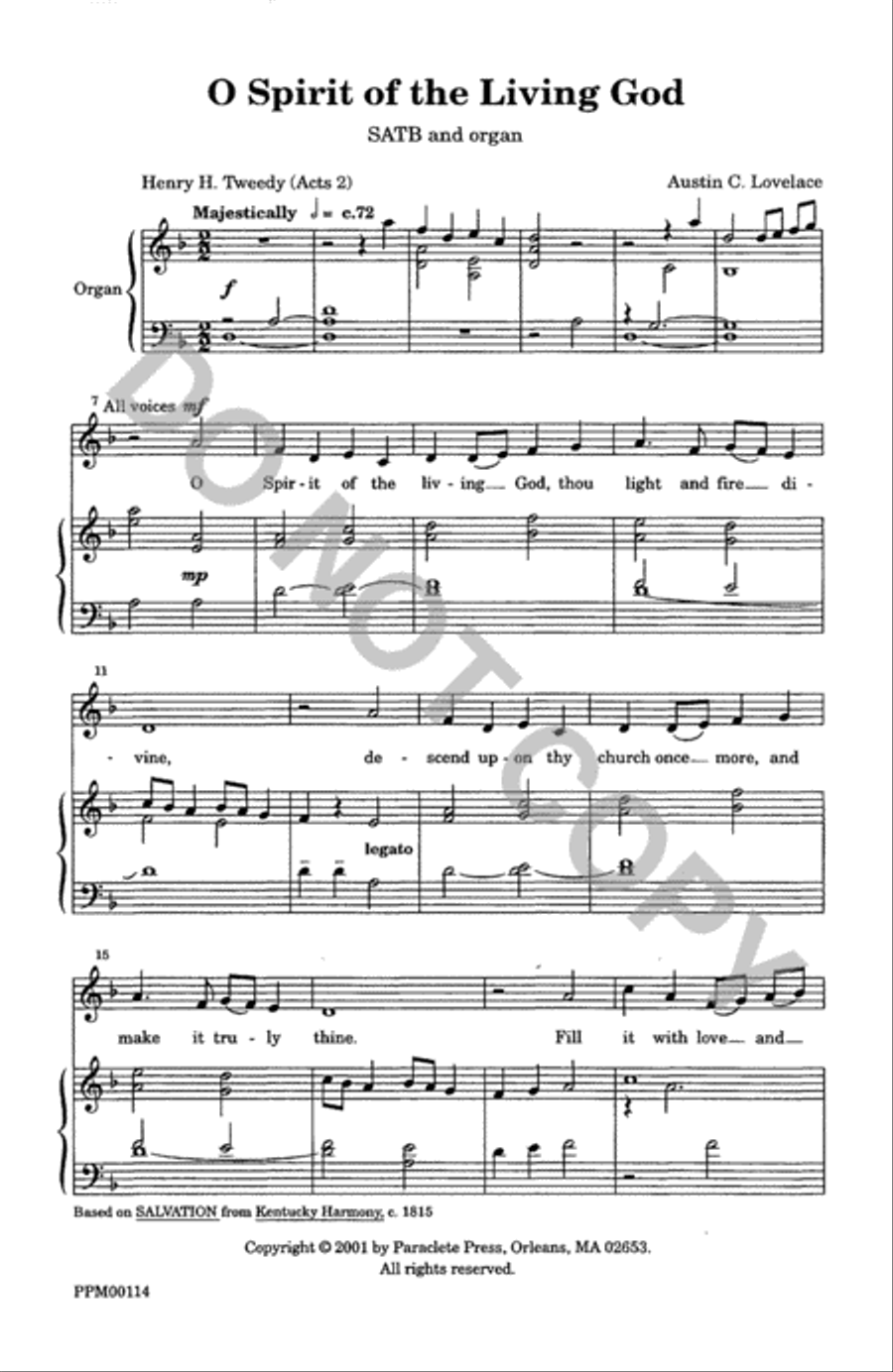 O Spirit of the Living God 4-Part scores gallery preview page 2