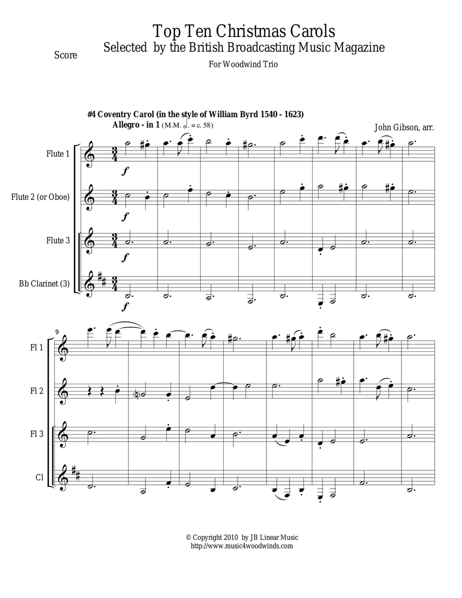 Coventry Carol for Woodwind Trio Woodwind Trio scores gallery preview page 1