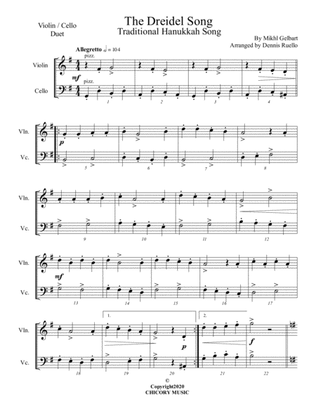 The Dreidel Song - Violin/Cello Duet - Intermediate