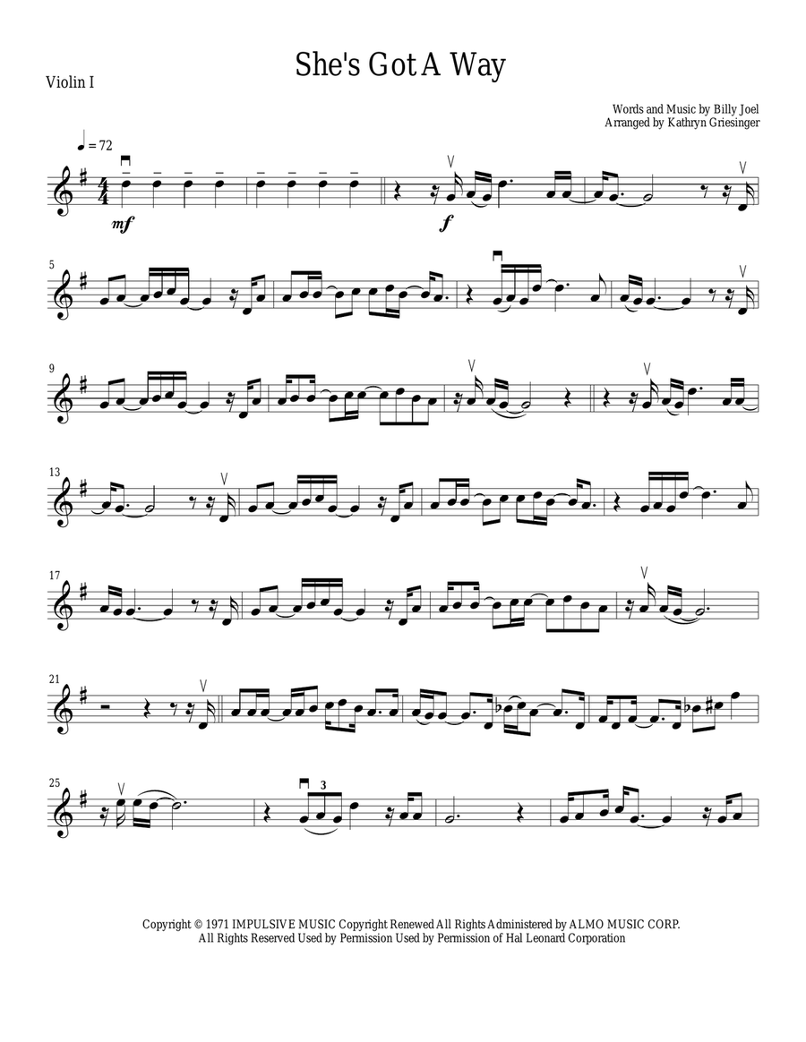 She's Got A Way String Quartet scores gallery preview page 1