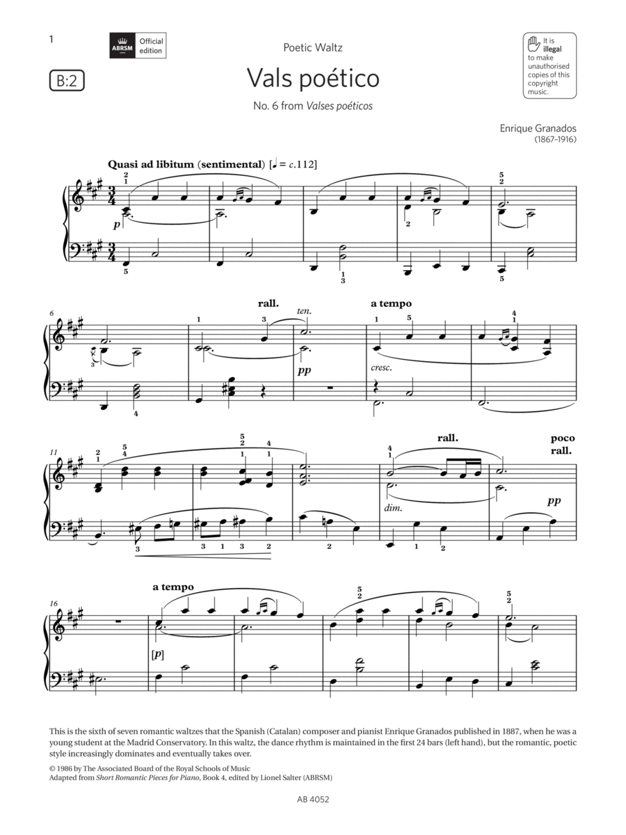Vals poético (Grade 6, list B2, from the ABRSM Piano Syllabus 2023 & 2024) Piano Method scores gallery preview page 1