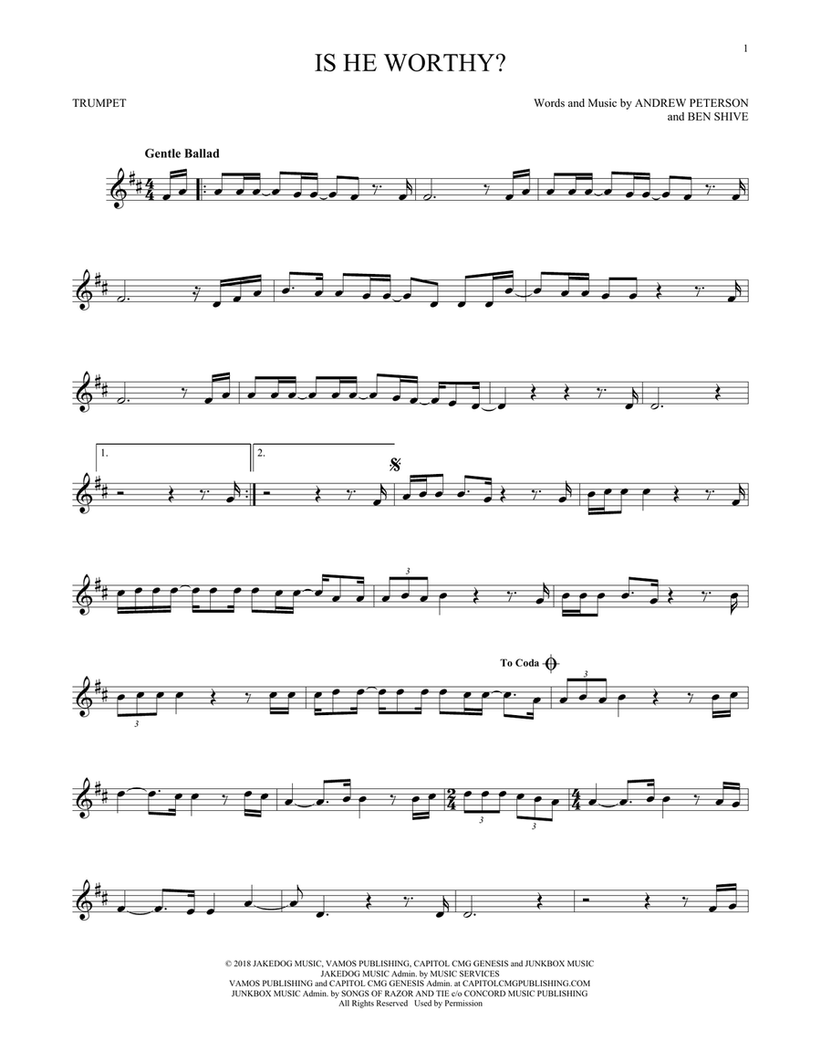 Is He Worthy? Is He Worthy? Trumpet Solo scores gallery preview page 1