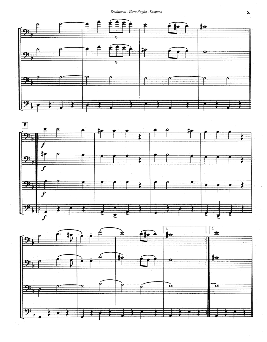 Hava Nagila Israeli Folk Song for Trombone Quartet Brass Quartet scores gallery preview page 5
