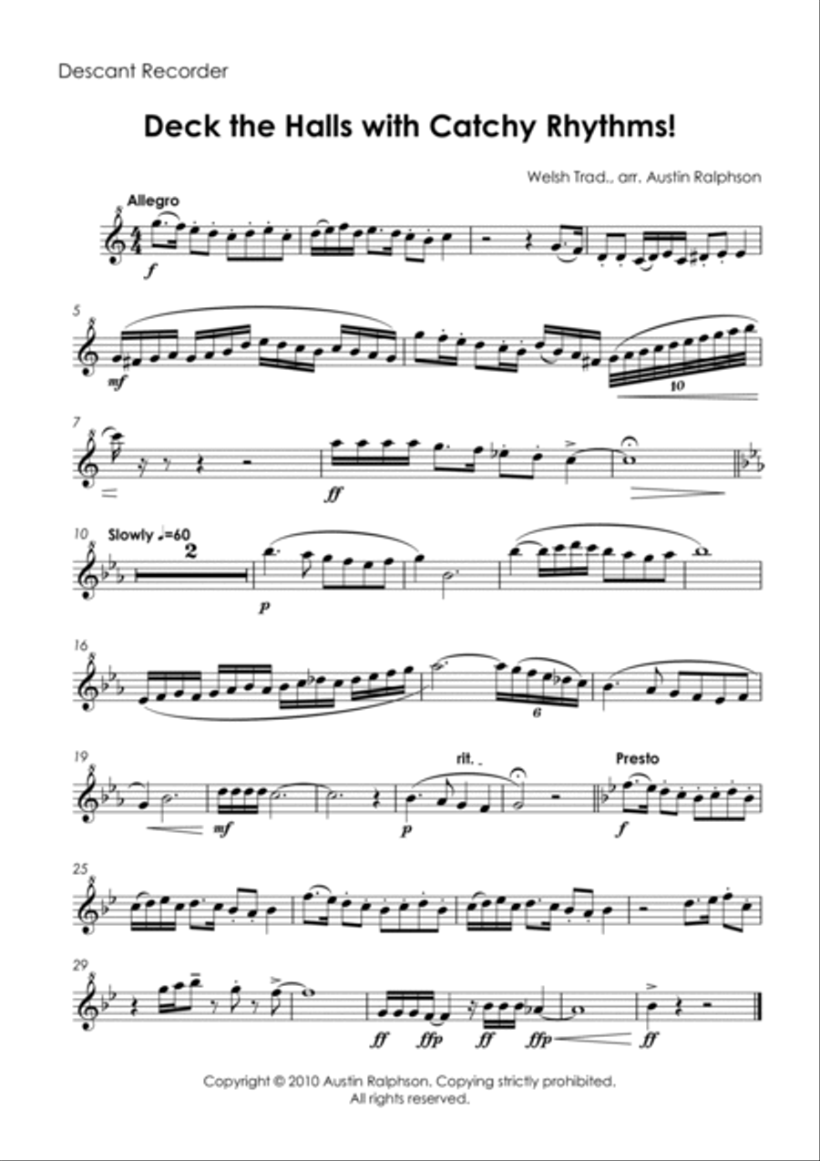 Deck The Halls With Catchy Rhythms! - recorder quartet Soprano Recorder scores gallery preview page 3