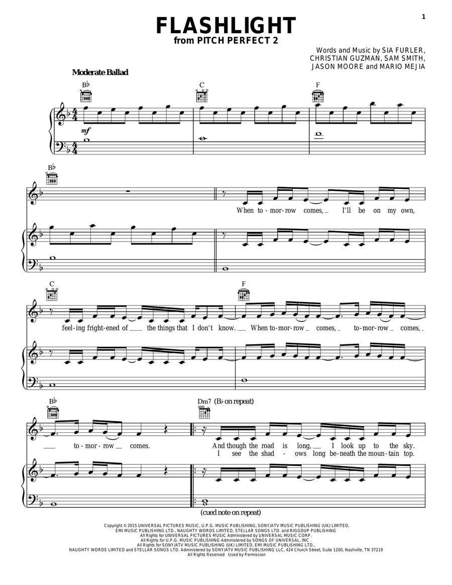 Flashlight Piano, Vocal, Guitar scores gallery preview page 1