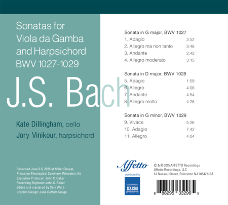 J.S. Bach: Sonatas for Viola da Gamba and Harpsichord, BWV 1027-1029