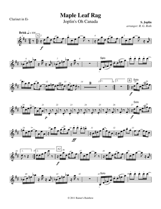 Joplin 1916 Maple Leaf Rag for Clarinet Quartet with optional String Bass