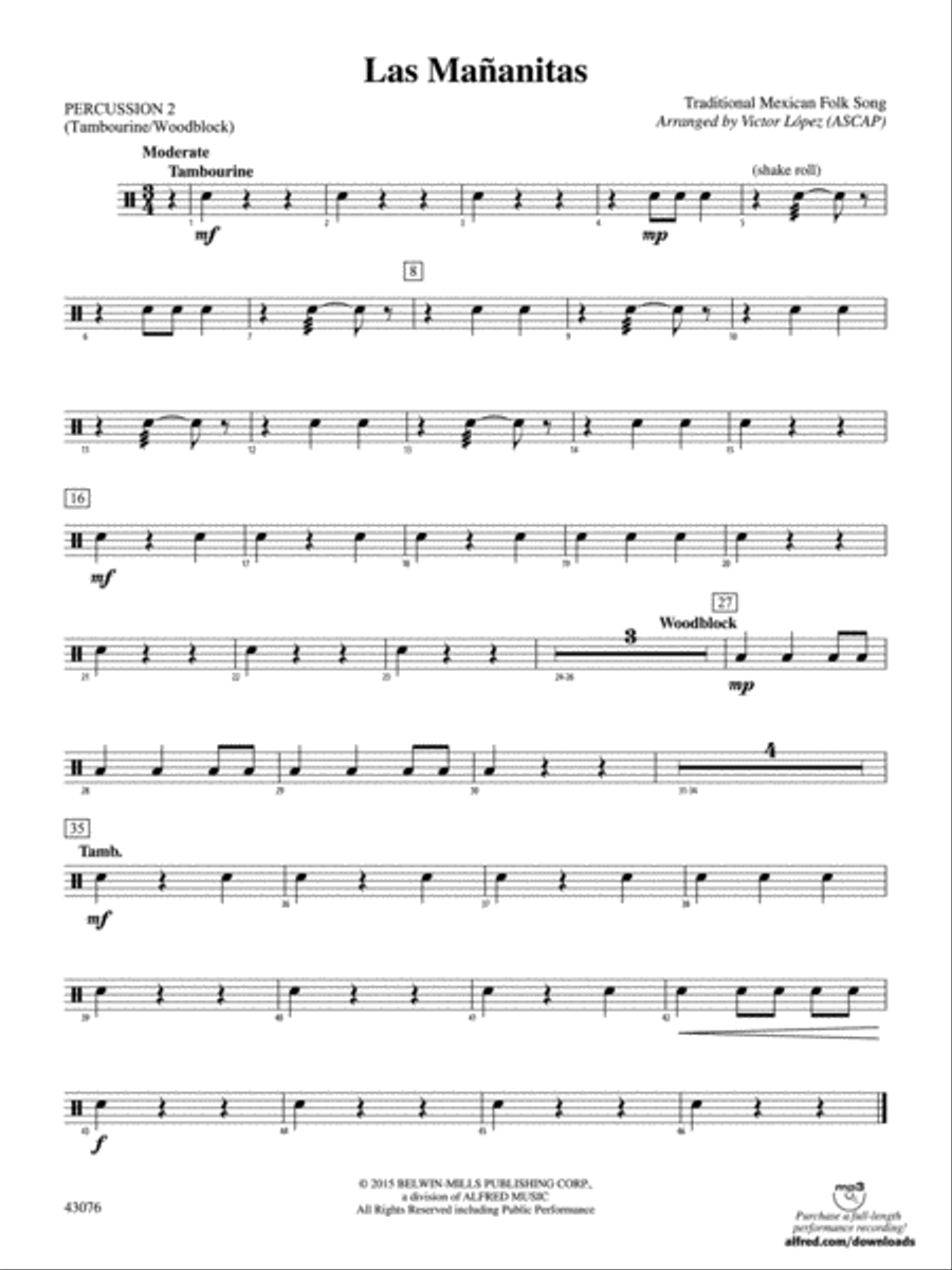 Las Mañanitas: 2nd Percussion Concert Band scores gallery preview page 1