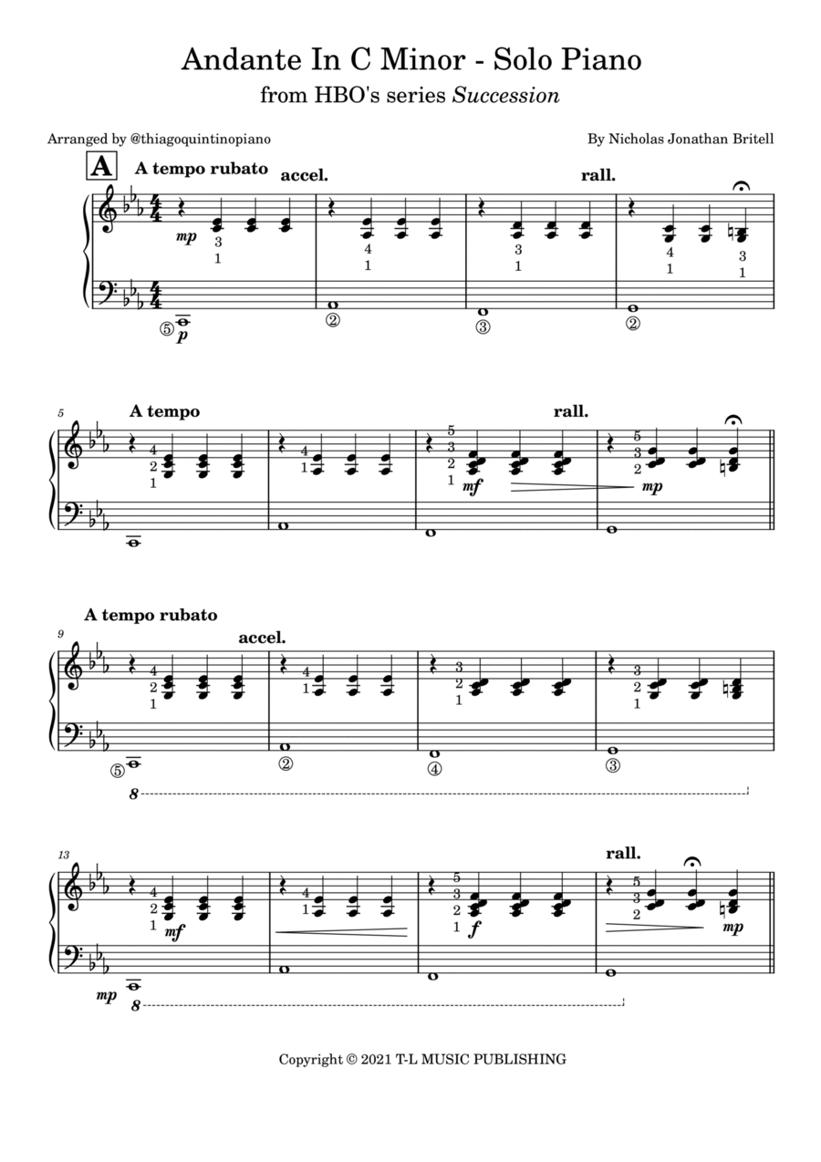 Andante In C Minor - Solo Piano Easy Piano scores gallery preview page 1