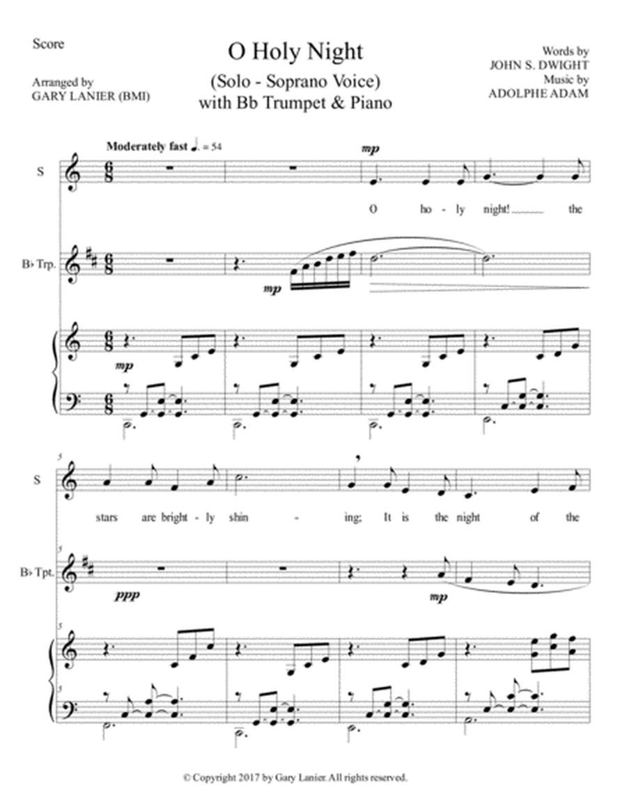 O HOLY NIGHT (Soprano Solo with Bb Trumpet & Piano - Score & Parts included) image number null