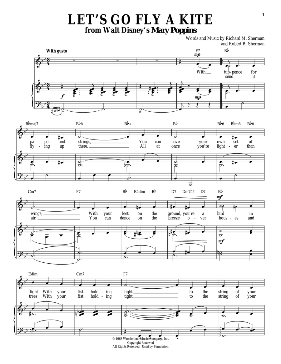 Let's Go Fly A Kite (from Mary Poppins) Piano, Vocal scores gallery preview page 1
