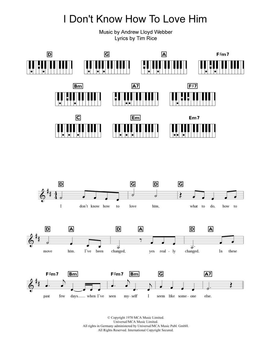 I Don't Know How To Love Him (from Jesus Christ Superstar) Piano Solo scores gallery preview page 1