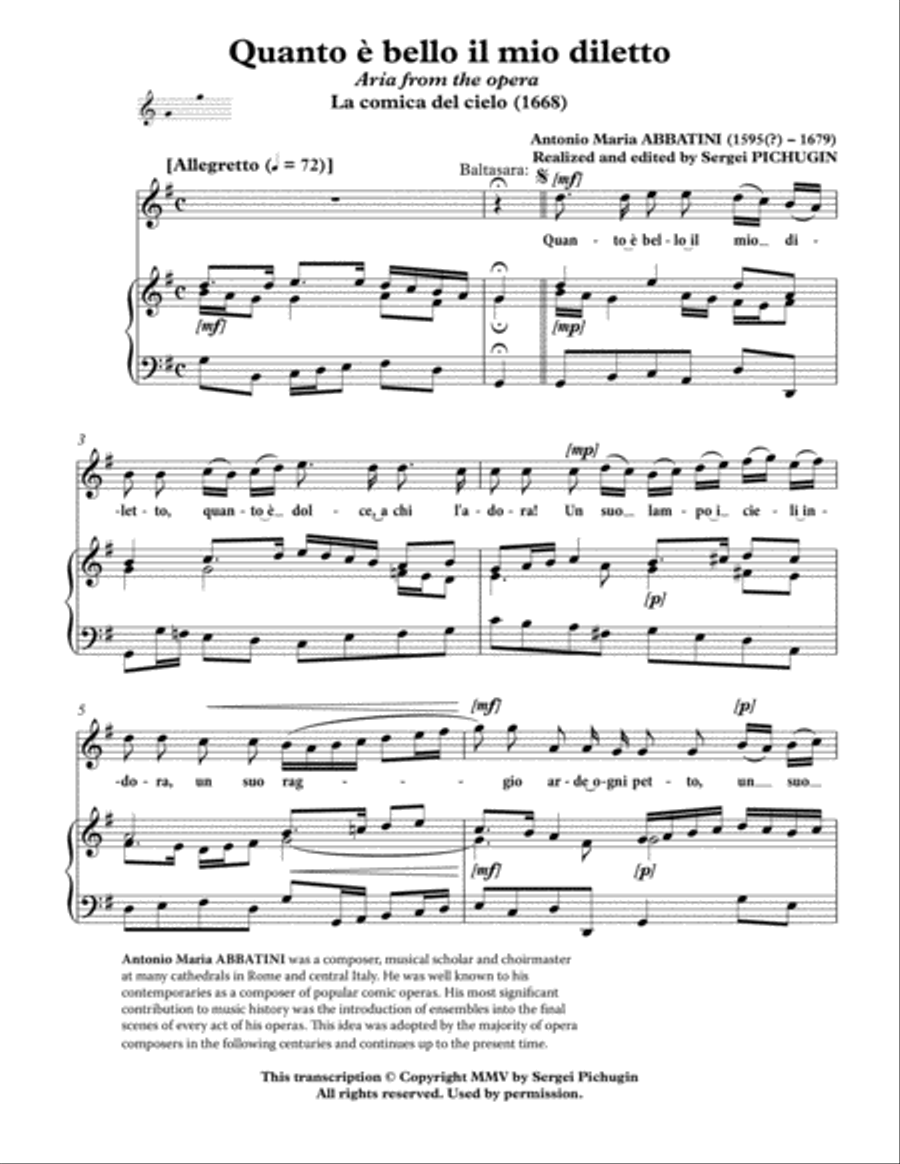 ABBATINI Antonio Maria: Quanto è bello il mio diletto, aria from the opera 