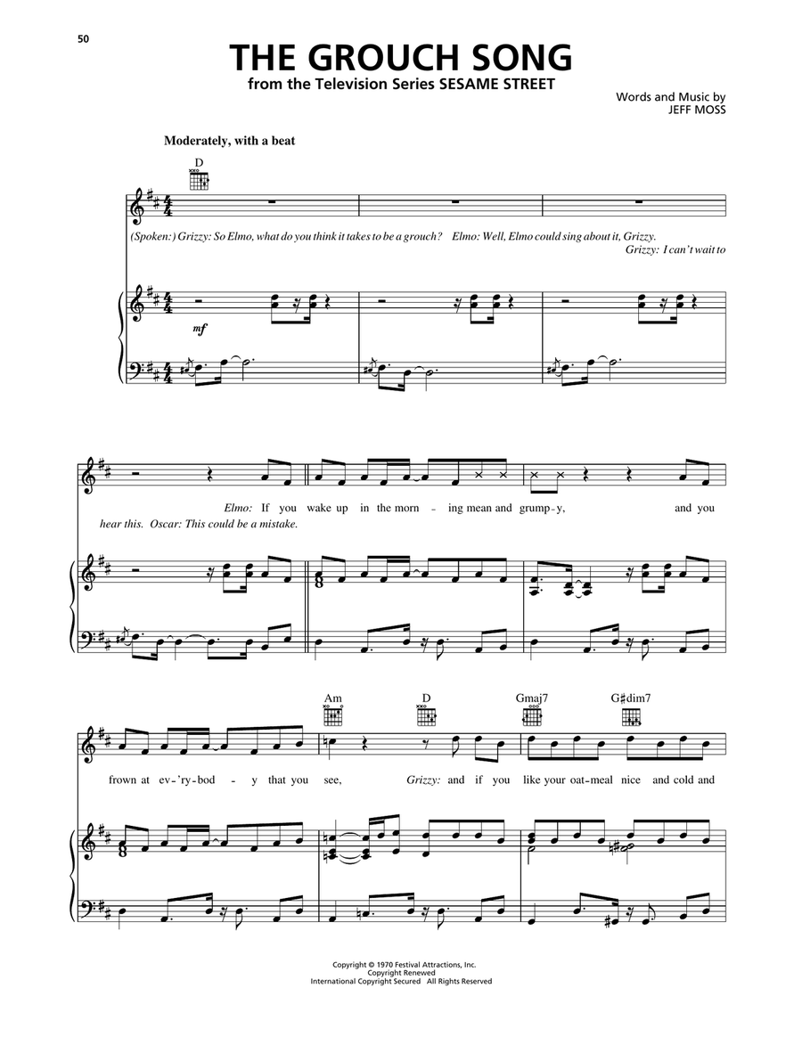 The Grouch Song (from Sesame Street) Piano, Vocal, Guitar scores gallery preview page 1