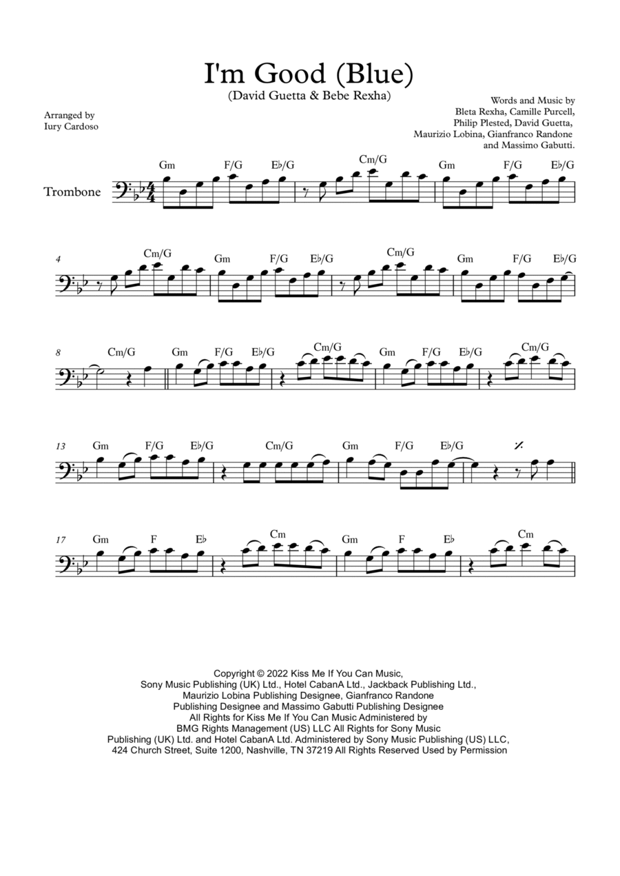 I'm Good (blue) Trombone Solo scores gallery preview page 1